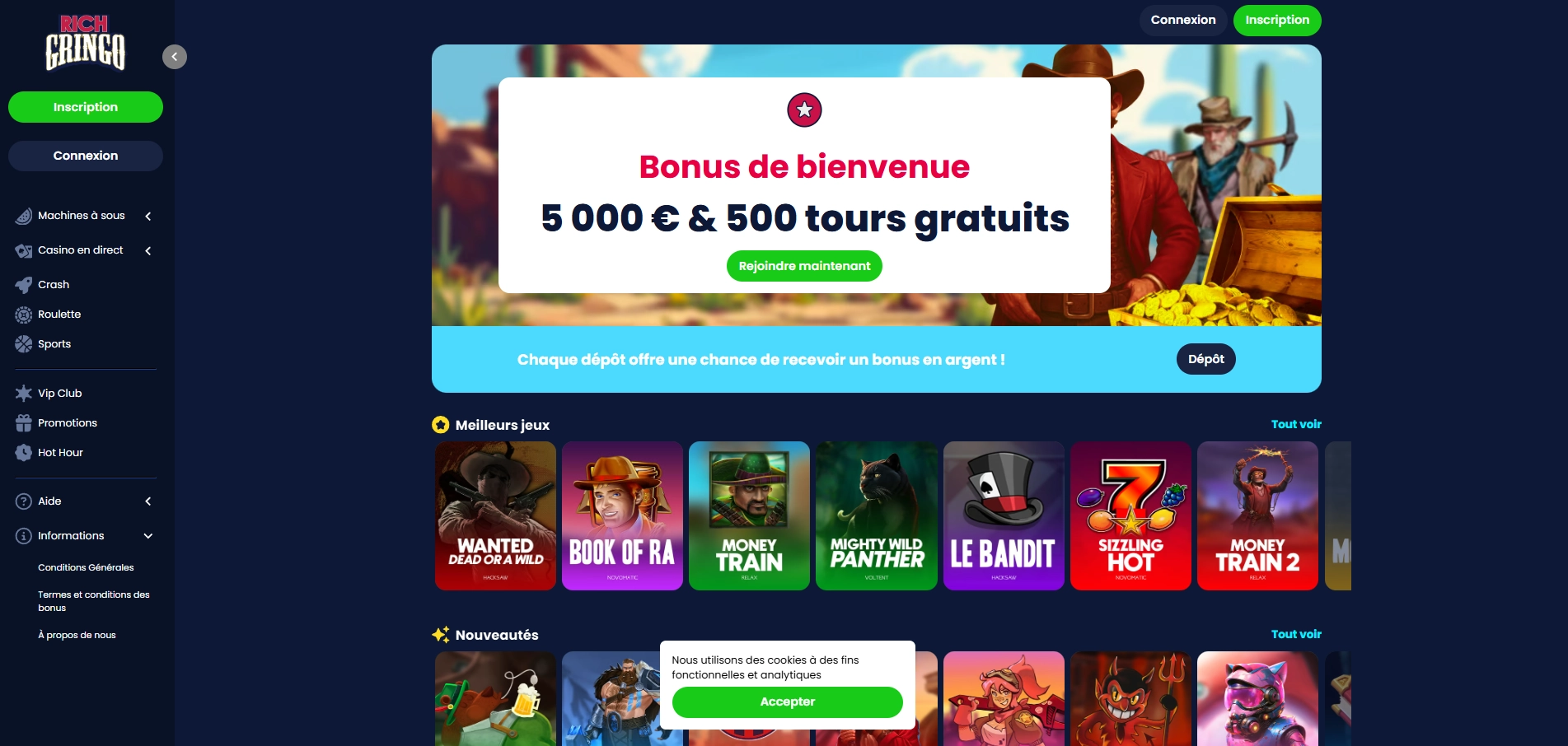 Aperçu compact des sections principales de RichGringo