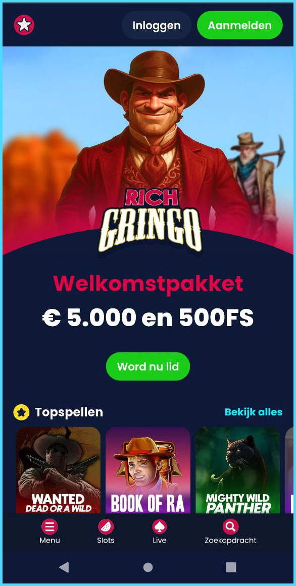 Speel casino spellen direct op je mobiel bij RichGringo