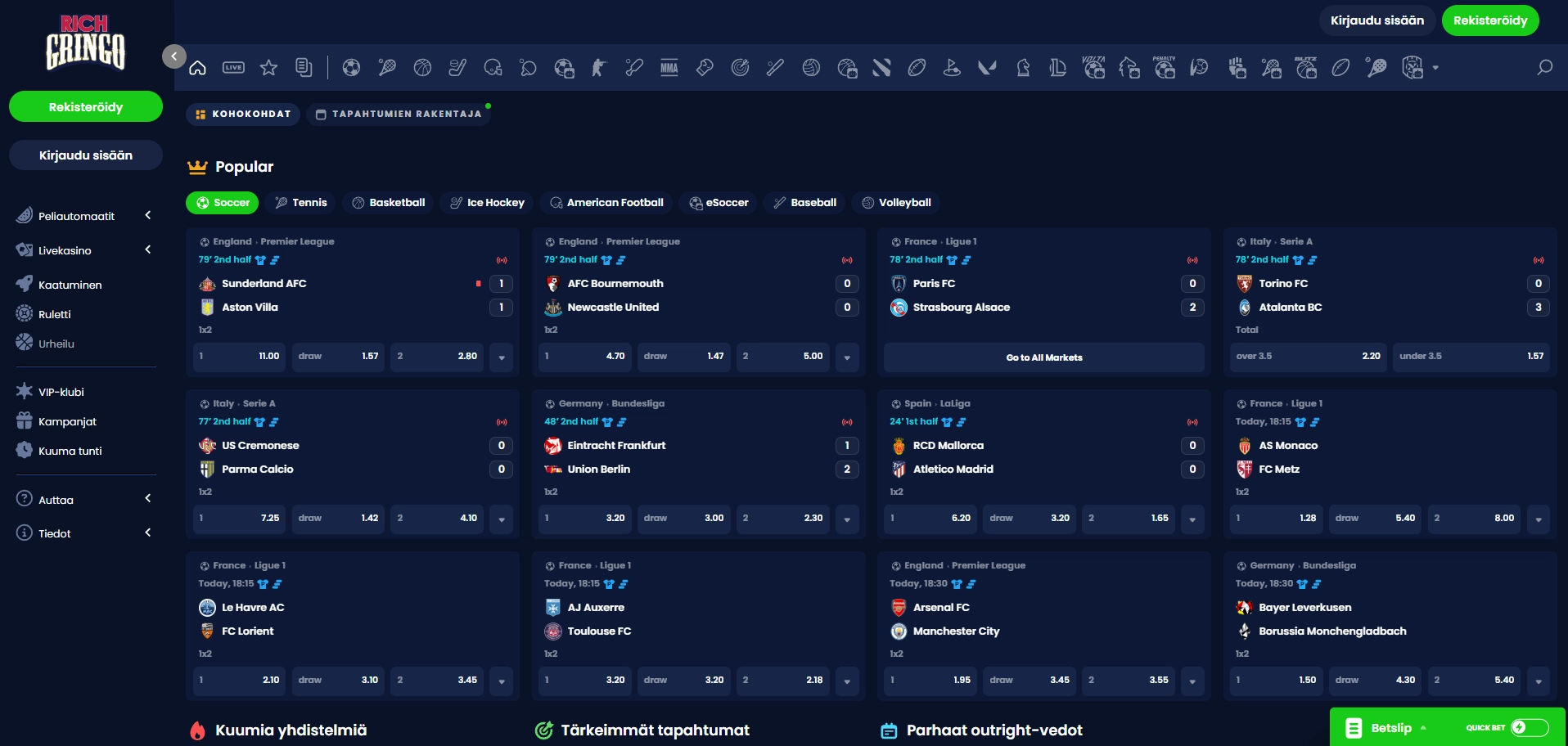 Live-urheiluvedot reaaliaikaisista tapahtumista RichGringo