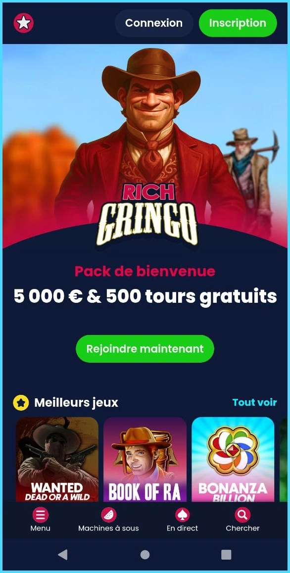 Mobiilioptimoitu RichGringo-sivuston versio