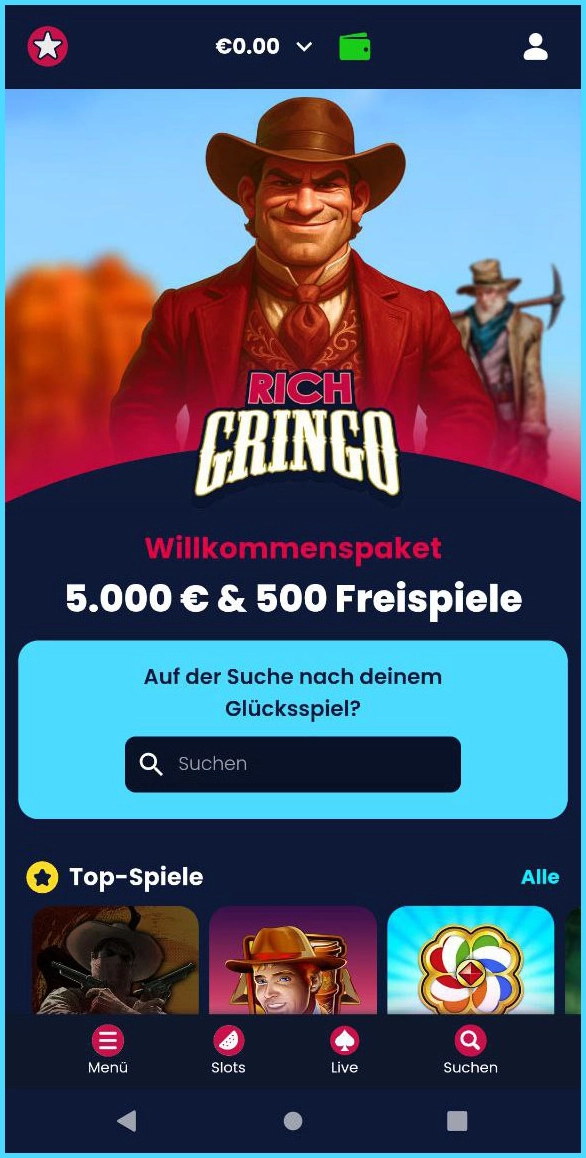 Optimierte mobile Version der RichGringo-Website