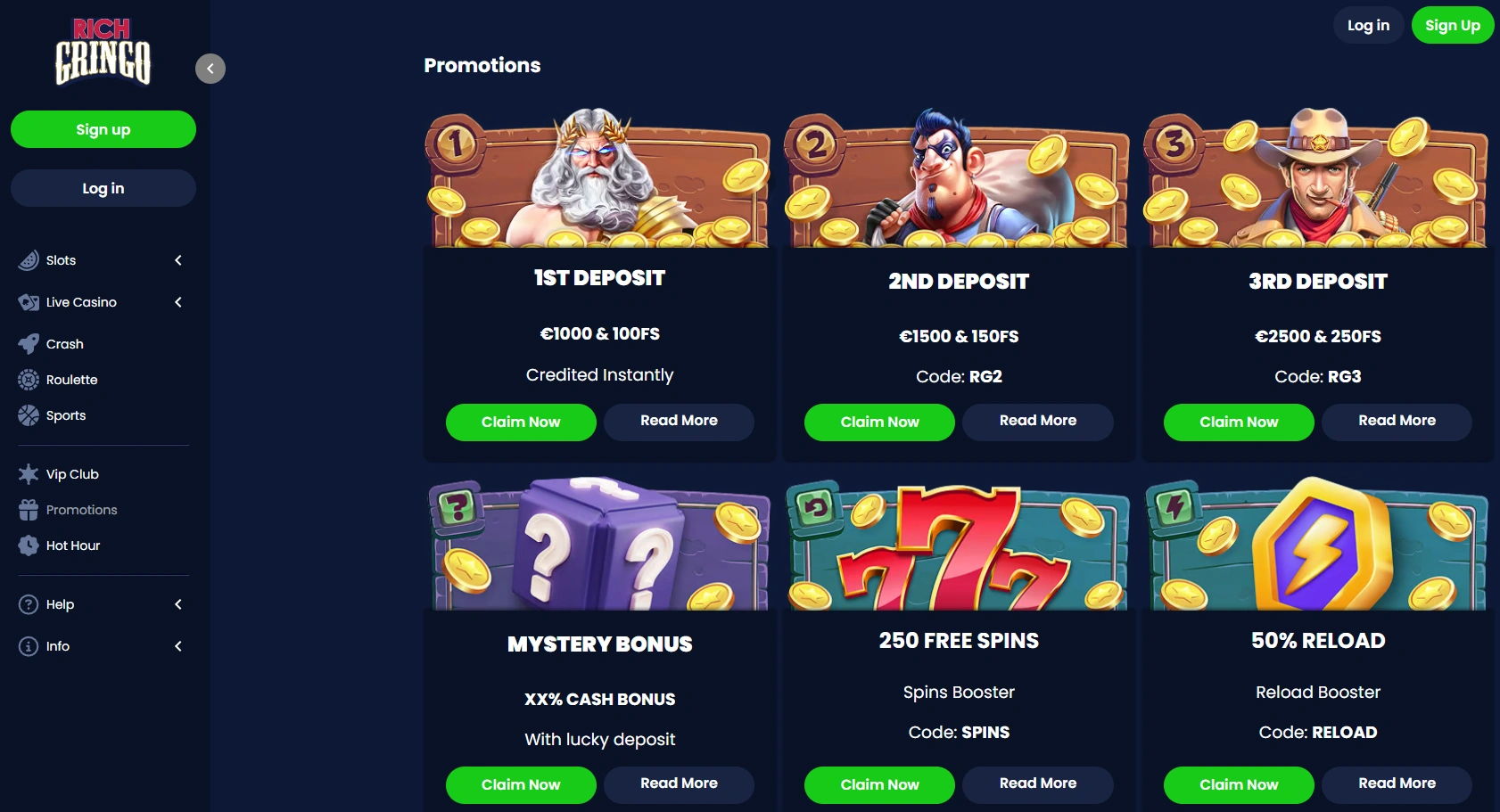 Exclusive bonuses and ongoing promotions at RichGringo