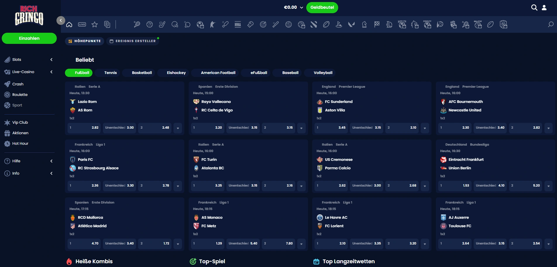 Easily place bets before the game starts at RichGringo