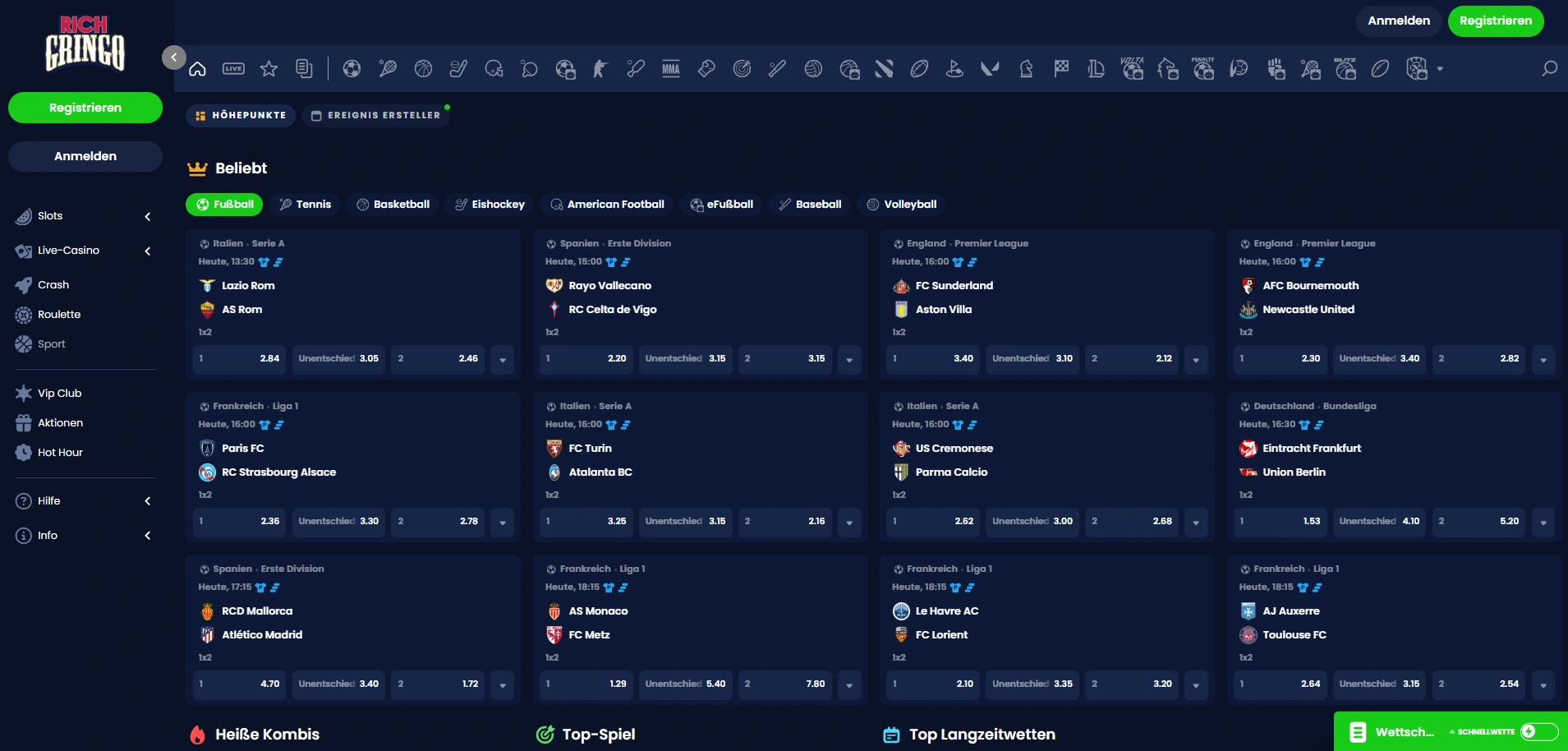 Inzetten voor de wedstrijd bij RichGringo